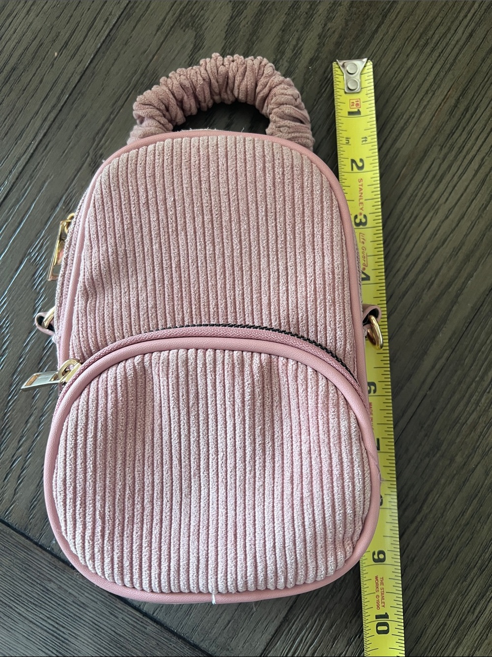 Mini Pink Corduroy Crossbody Bag with Scrunch Handle and Optional Strap